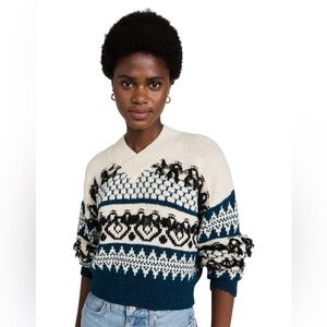 AMO NWT Alpaca Fringe Fair Isle Sweater in   Sz L